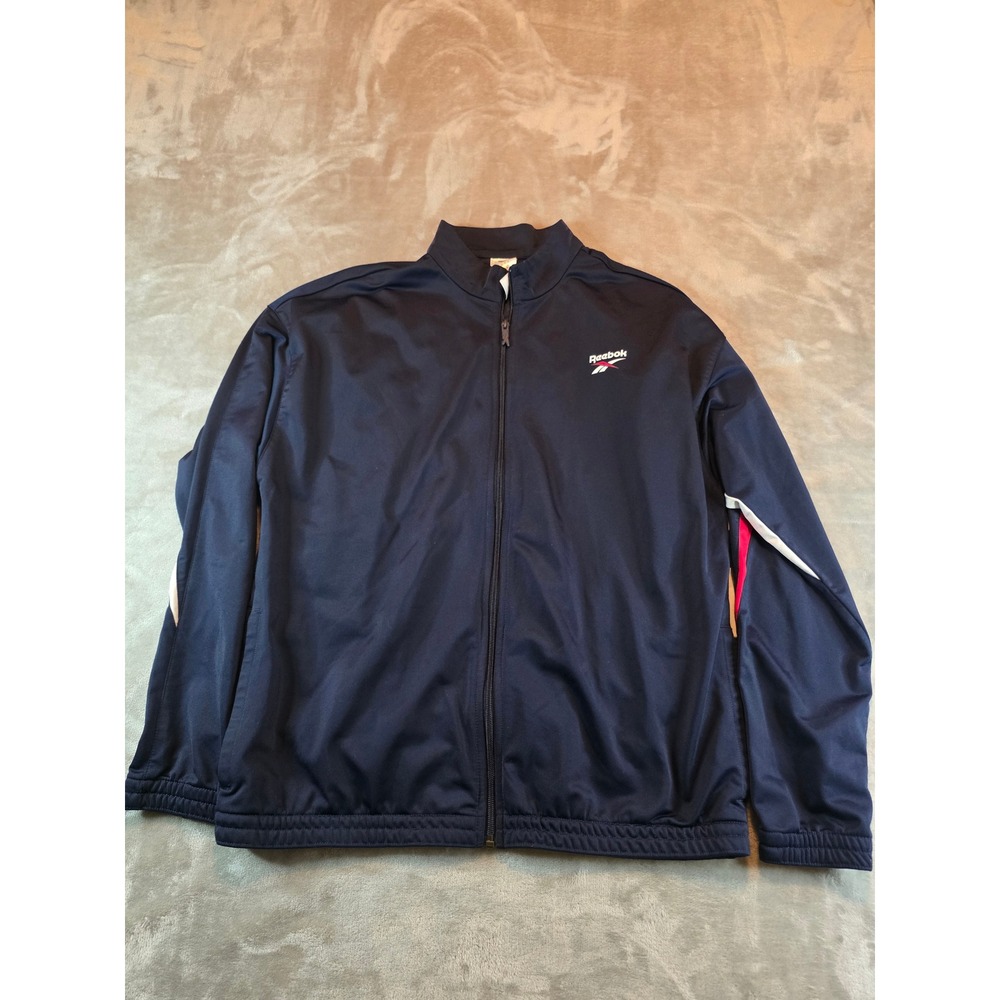 Reebok Track Jacket Mens XL Navy Blue Full Zip Recycled Athletic Sportswear